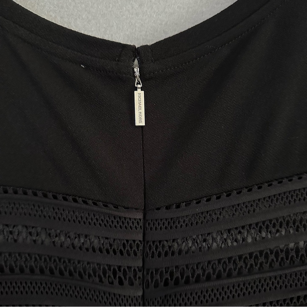 Michael Kors Black A-Line Dress Short Sleeve Ruffle Hem Crew Neck Mesh Insets XL - Picture 8 of 11